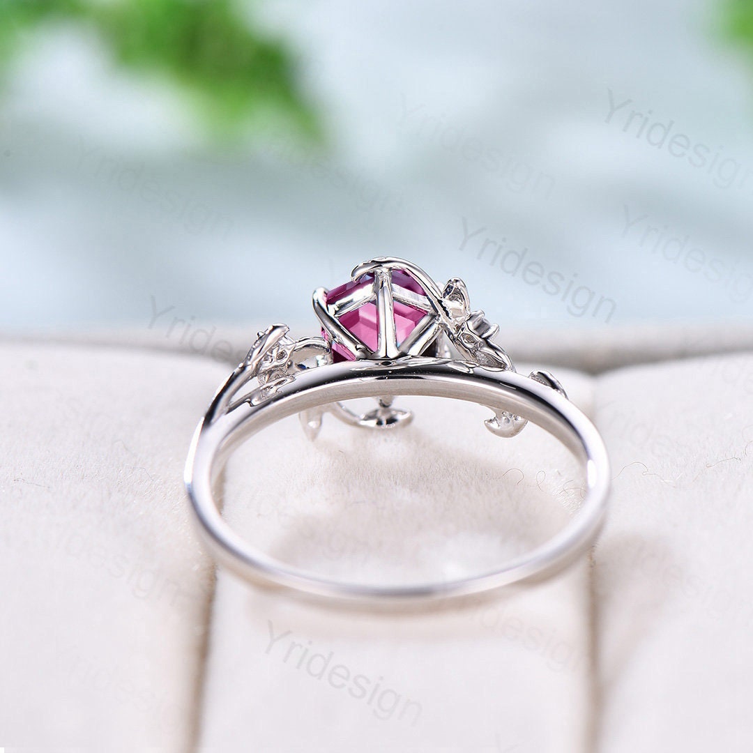 Rose Quartz Ring, Silver Twig Band, Pink Tourmaline Accent, Handmade Jewelry