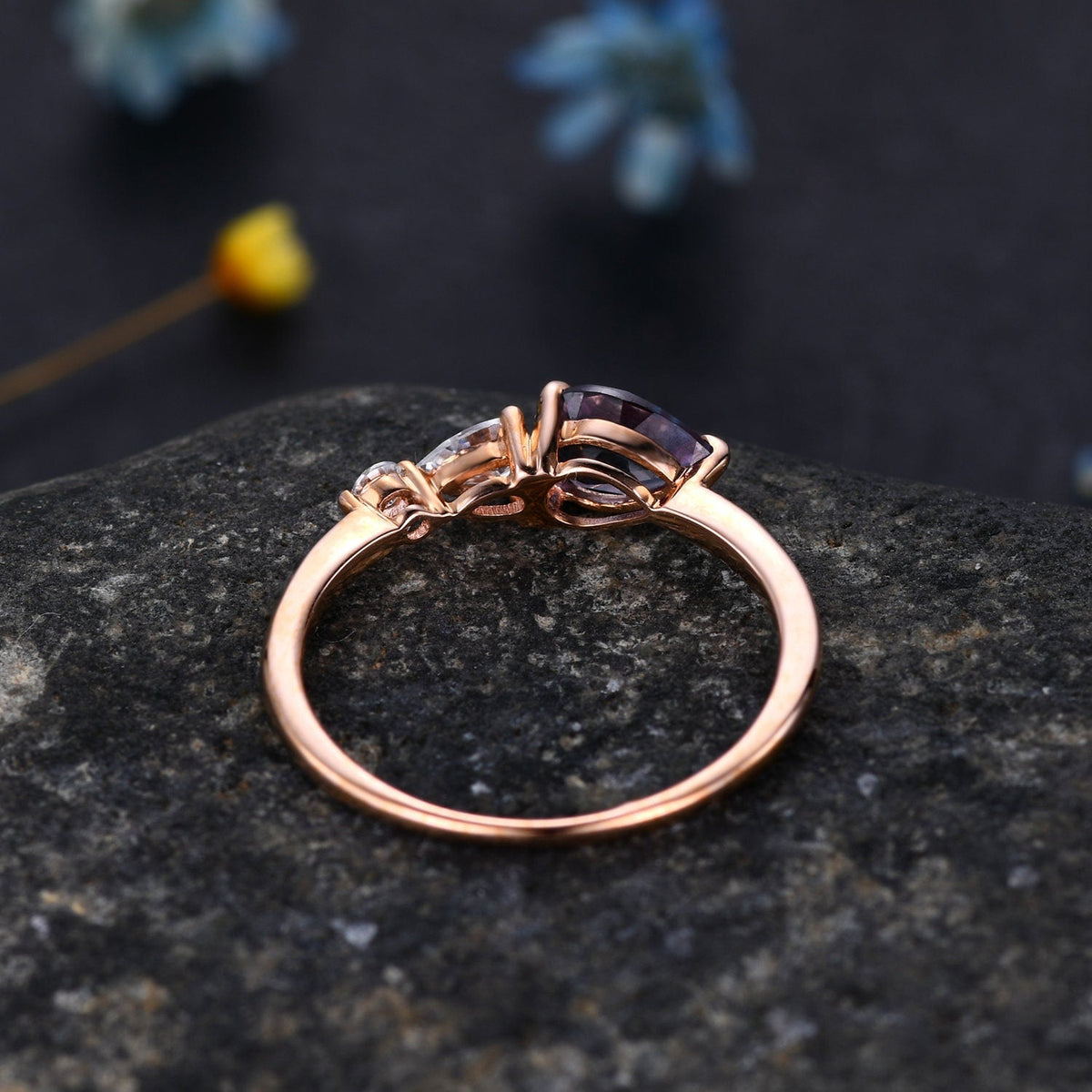 Vintage Peridot Opal Engagement Ring,Pear Cut Gems,Art Deco Moissanite Wedding Band,3 Stone Unique Women Bridal Promise Ring,Customized Gift