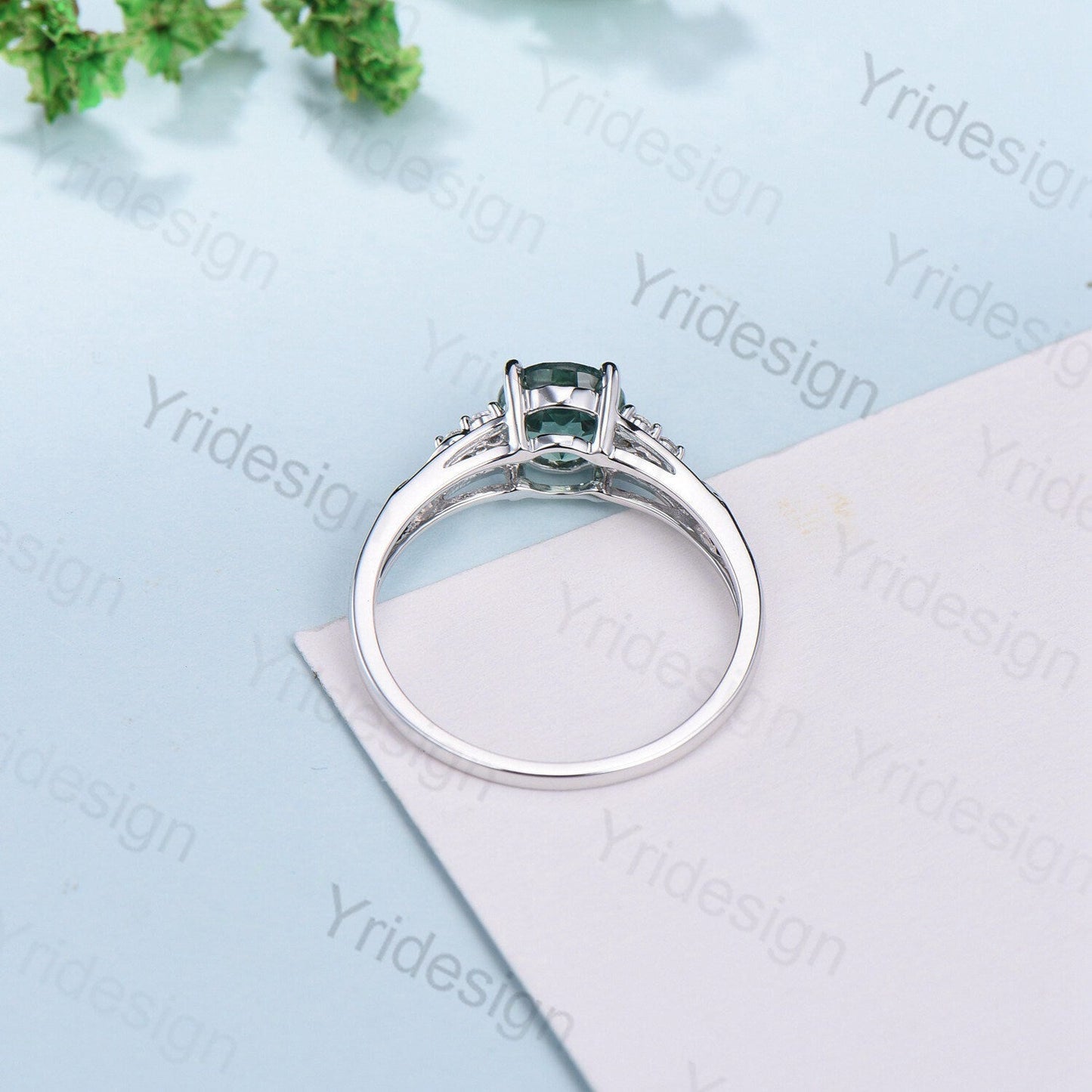 Vintage Green Sapphire Engagement Ring White Gold Solid 10K/14K/18K Gold Unique Cluster Moissanite Diamond Wedding Ring Anniversary gift