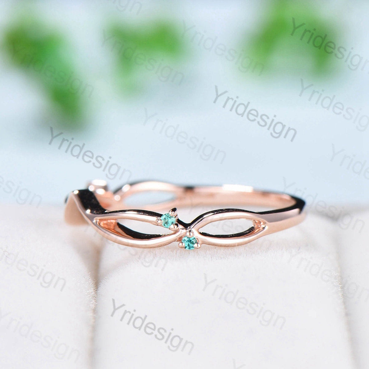Unique black gold alexandrite ring set Nature Inspired twig leaf engagement ring vintage cluster emerald Leaf wedding ring set for women