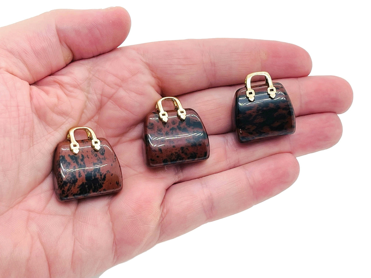 Mahogany Obsidian Crystal Purse Carving Gemstone - Crystal Handbag Pendant - PU1017