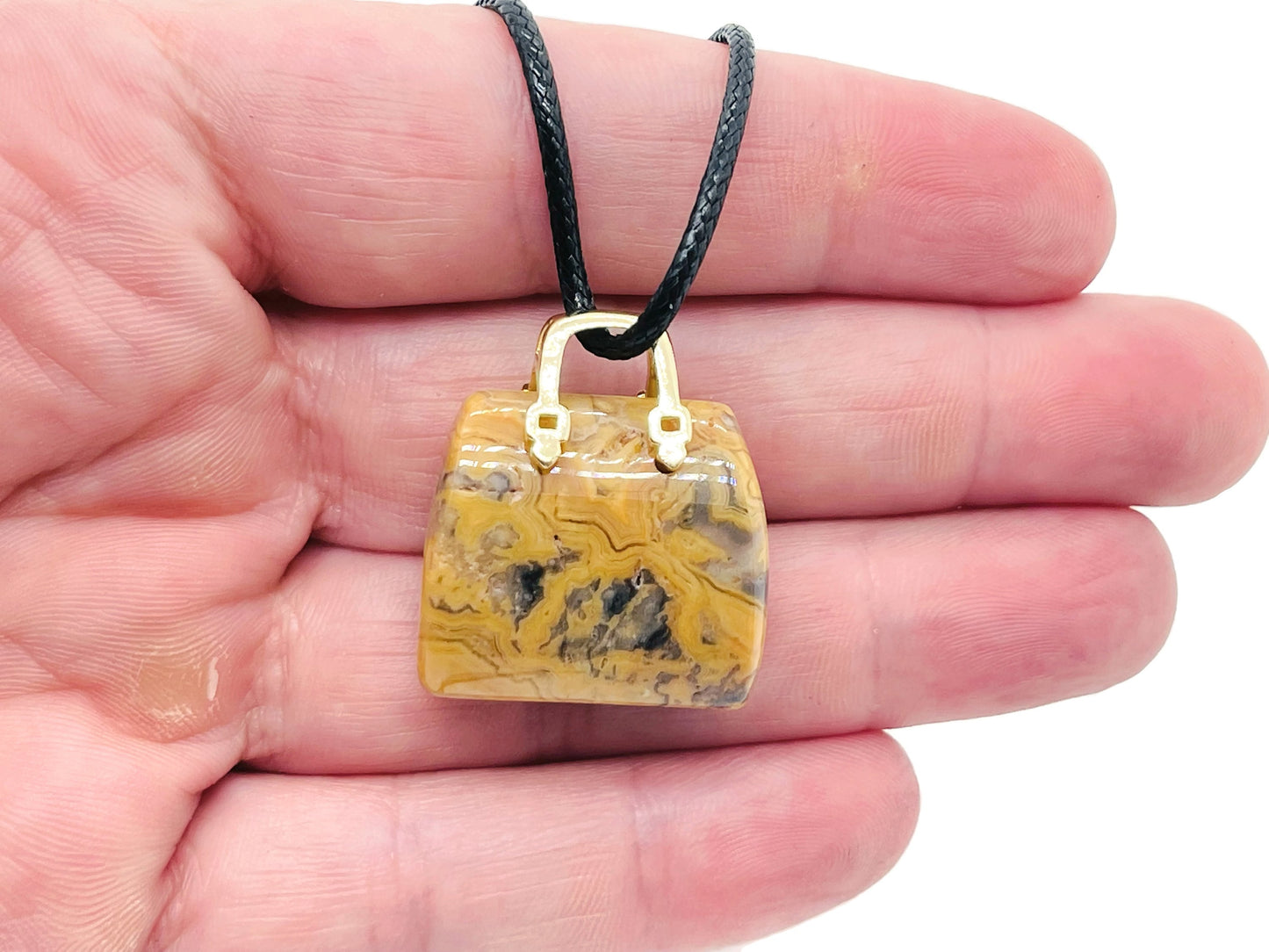 Crazy Lace Agate Crystal Purse Carving Gemstone- Crystal Handbag Pendant - PU1018
