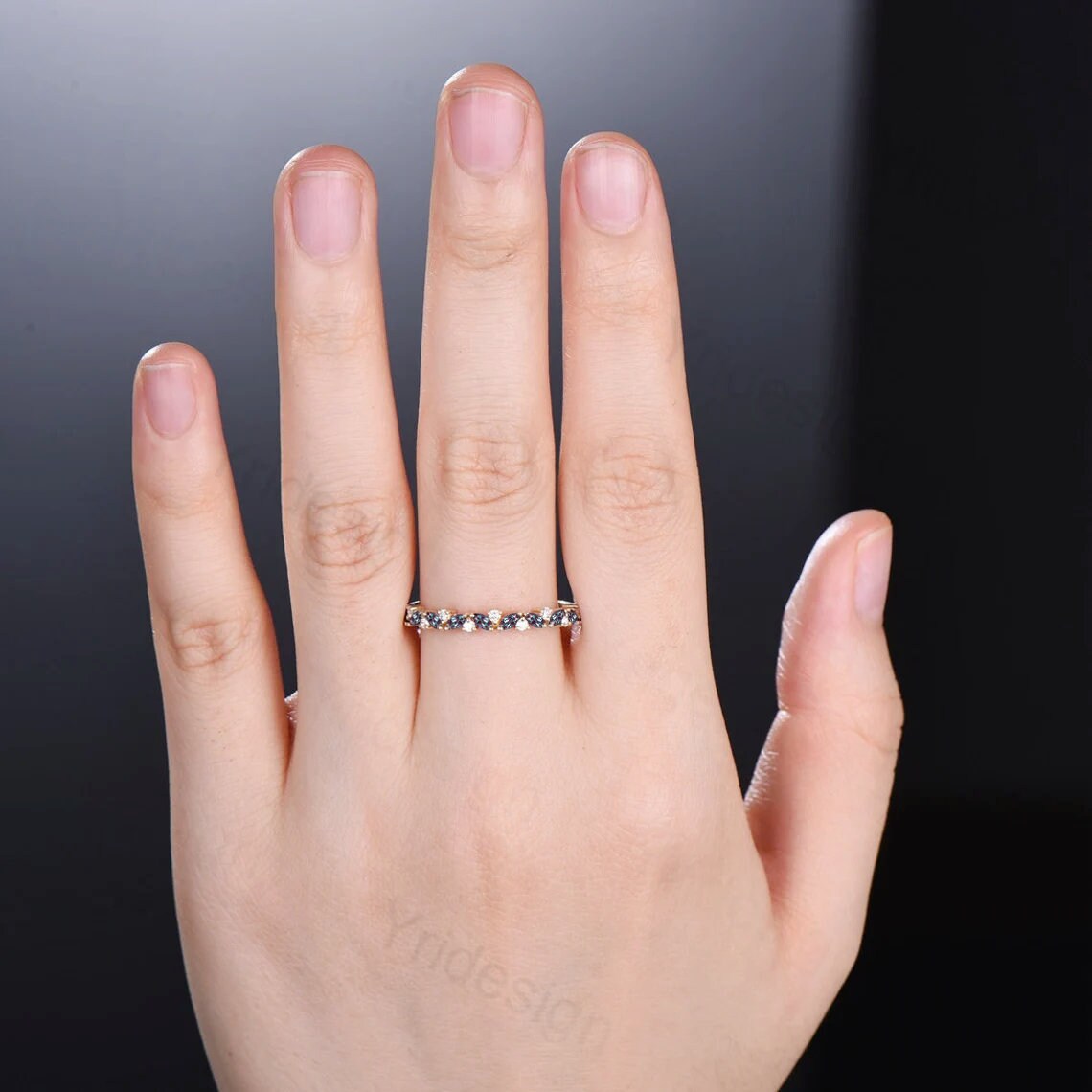 Vintage Alexandrite Wedding Band, Marquise cut White gold wedding ring, Unique Stacking matching Band Bridal ring, Anniversary band ring