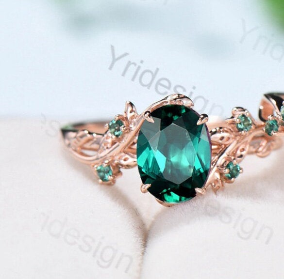 Black Gold Plated Oval Emerald Promise Ring Natural Inspired Silver Wedding Ring Set