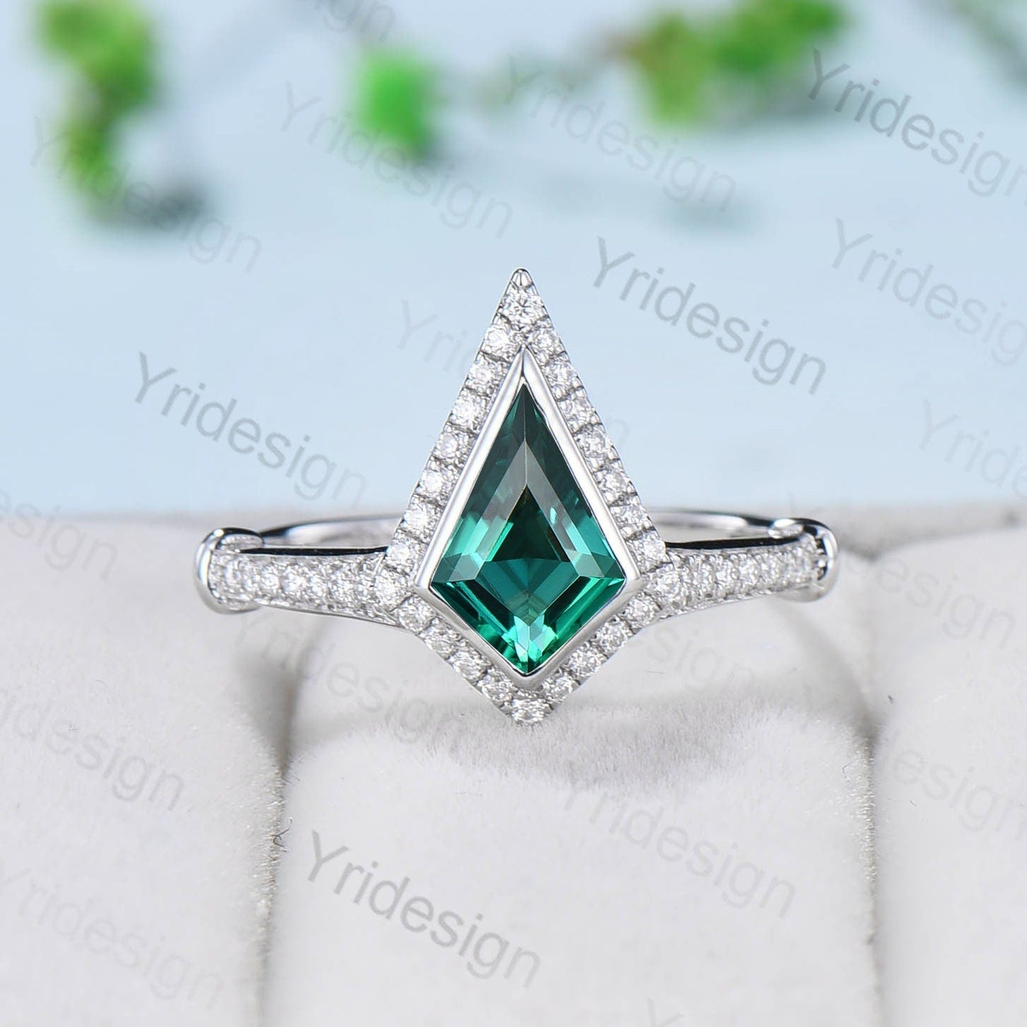 Bezel white gold emerald engagement ring antique halo moissanite diamond knot wedding ring Vintage Style Unique Women Anniversary Gift