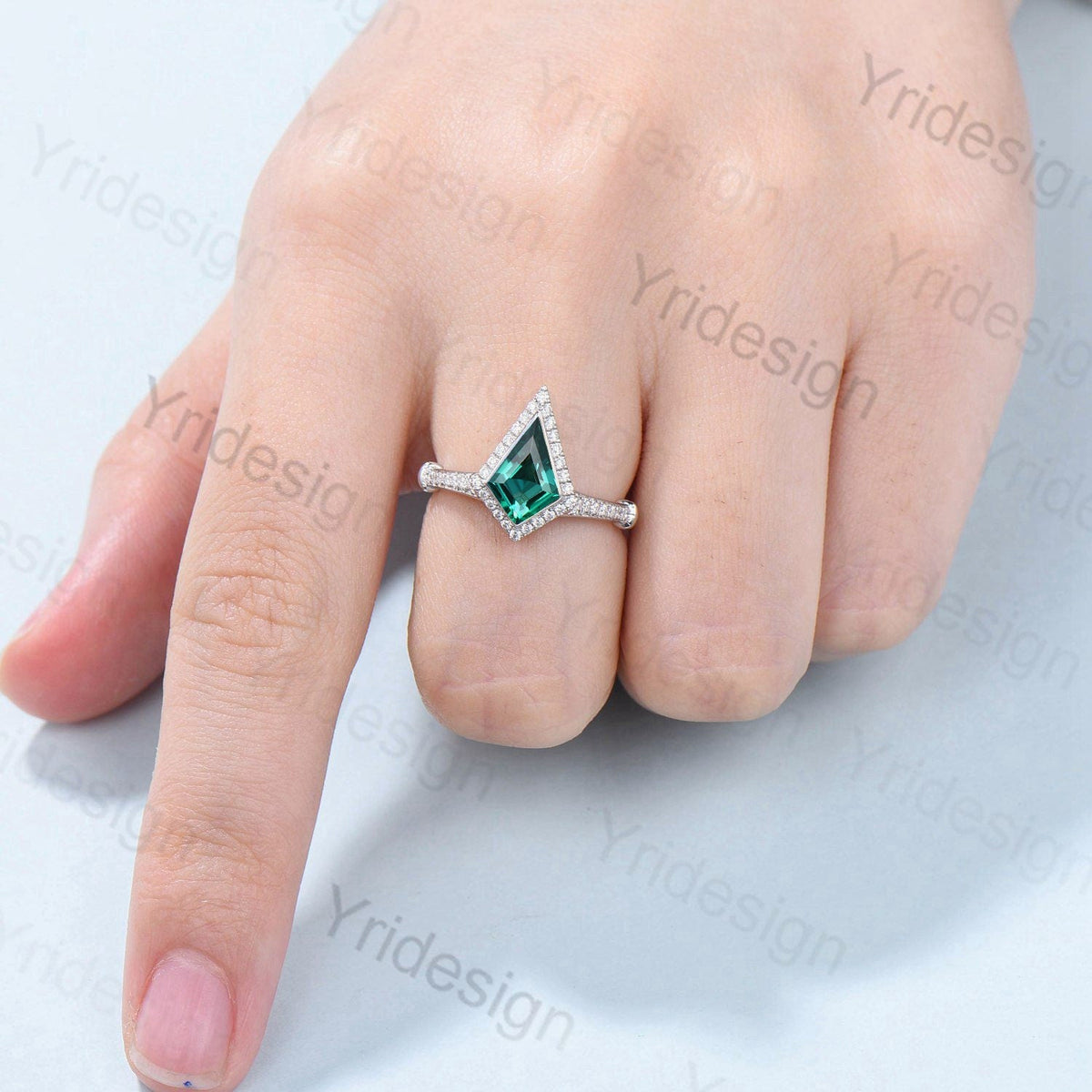Bezel white gold emerald engagement ring antique halo moissanite diamond knot wedding ring Vintage Style Unique Women Anniversary Gift