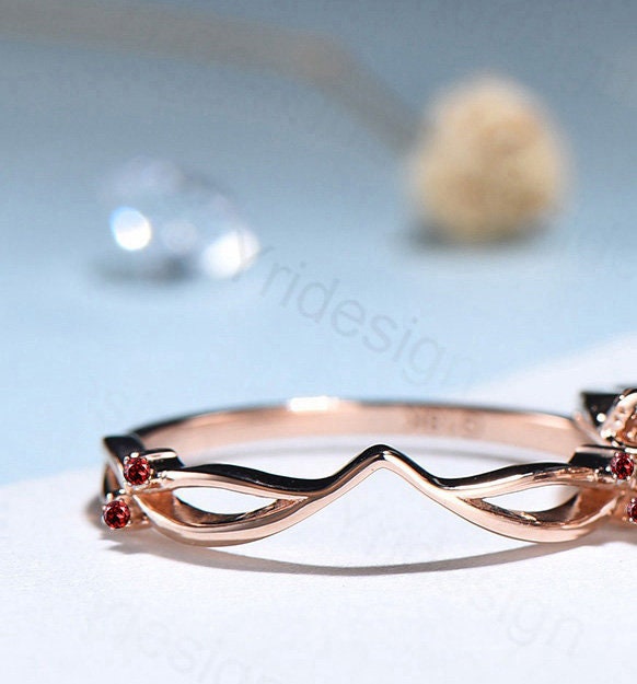Nature Inspired black gold garnet ring set Unique garnet leaf engagement ring women cluster spinel January birthstone bridal ring set women