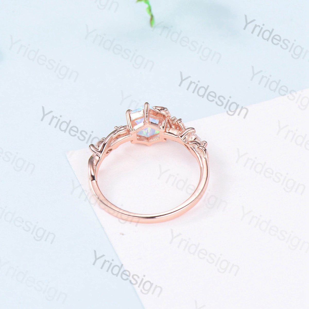 Twig Opal Engagement Ring Vintage White Opal Leaf Vine Unique Nature Inspired Rose Gold Bridal Ring Branch Sapphire Wedding Ring for Women