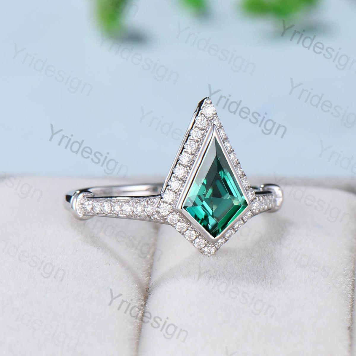 Bezel white gold emerald engagement ring antique halo moissanite diamond knot wedding ring Vintage Style Unique Women Anniversary Gift