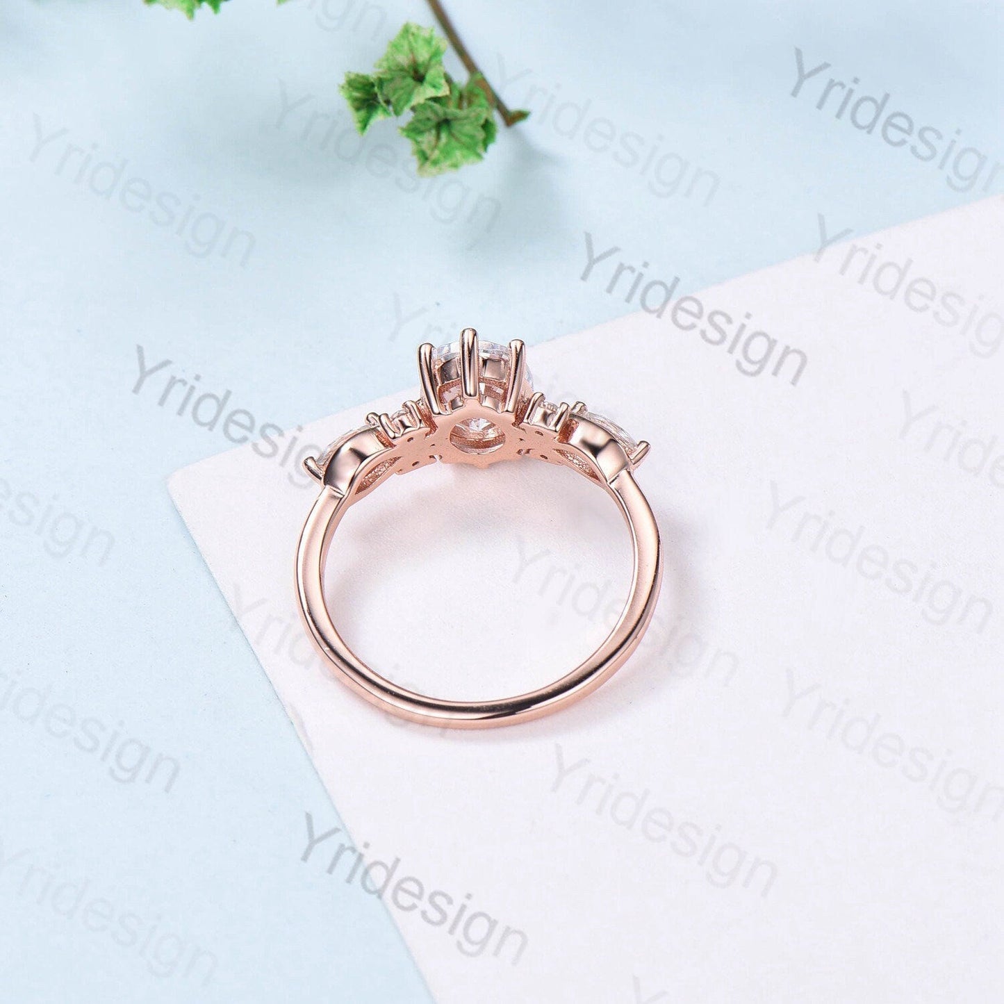 Vintage oval sapphire engagement ring rose gold twisted unique lab blue crystal wedding ring set art deco anniversary ring Christmas gift