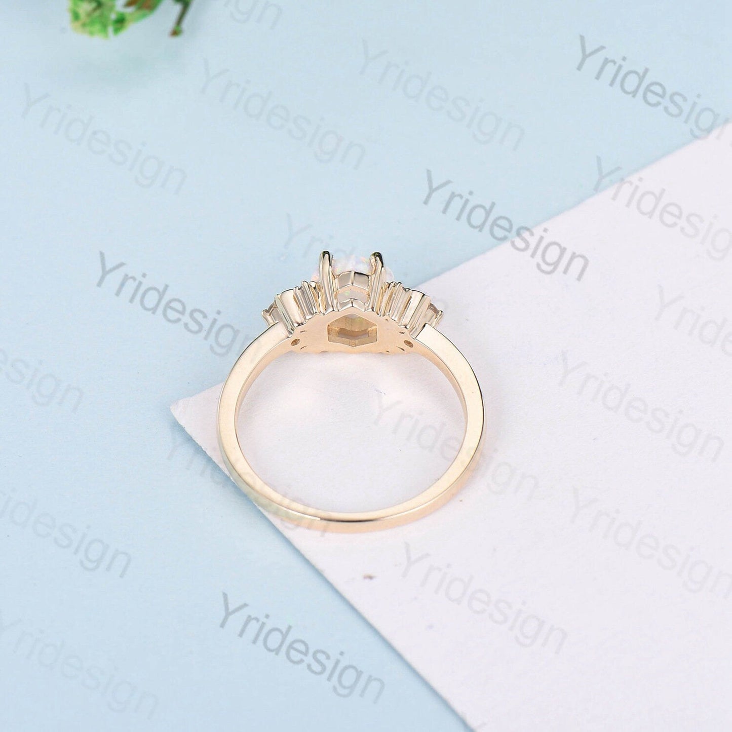 Vintage Moon Opal Amethyst Engagement Ring 14K Yellow Gold Unique Hexagon Fire Opal Promise Ring Women Art Deco Cluster Promise Ring Gift