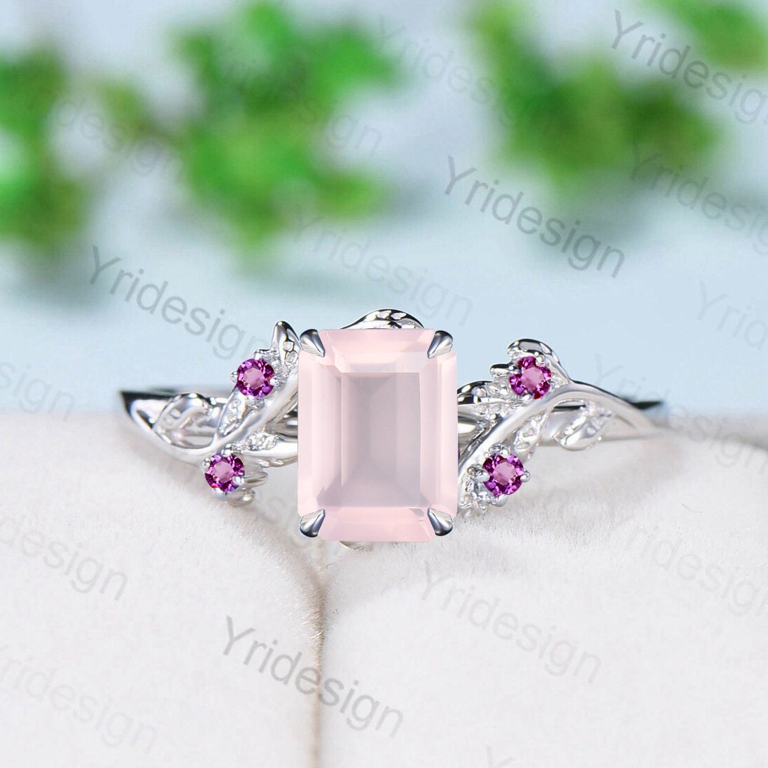 Rose Quartz Ring, Silver Twig Band, Pink Tourmaline Accent, Handmade Jewelry