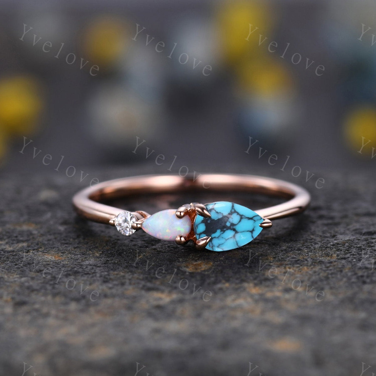 Vintage Turquoise Opal Engagement Ring,Pear Cut Gems,Art Deco Moissanite Wedding Band,3 Stone Unique Women Bridal Promise Ring,Silver Ring