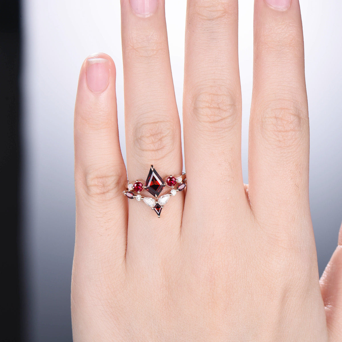 Vintage Kite Ruby Engagement Ring Set 1ct Ruby Bridal Wedding ring Set Art Deco Anniversary Gift Unique July Birthstone Bride Ring For Women