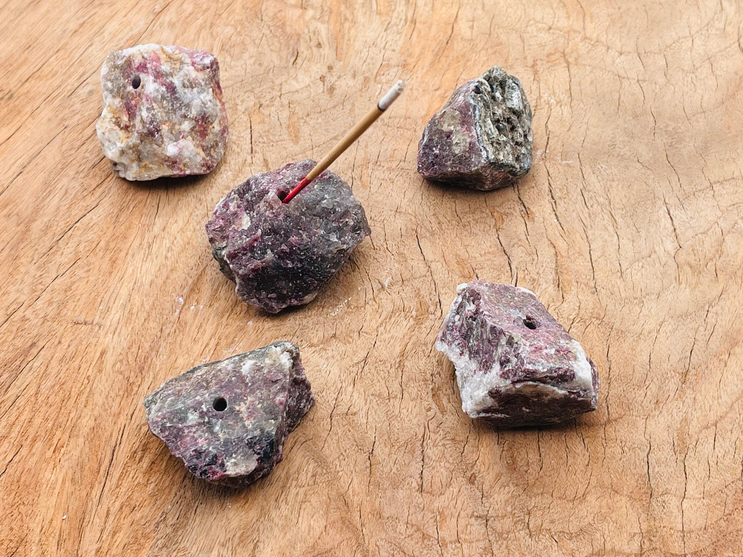 Plum Blossom Tourmaline Rough Crystal Incense Holder - Crystal Incense Stick Holder - Handmade Carving - RS1019