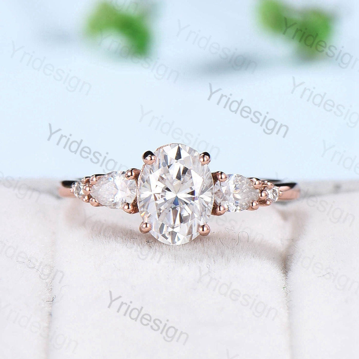 Vintage Oval Moissanite engagement ring set unique moissanite alexandrite wedding set crown art deco stacking band Bridal Promise ring Women