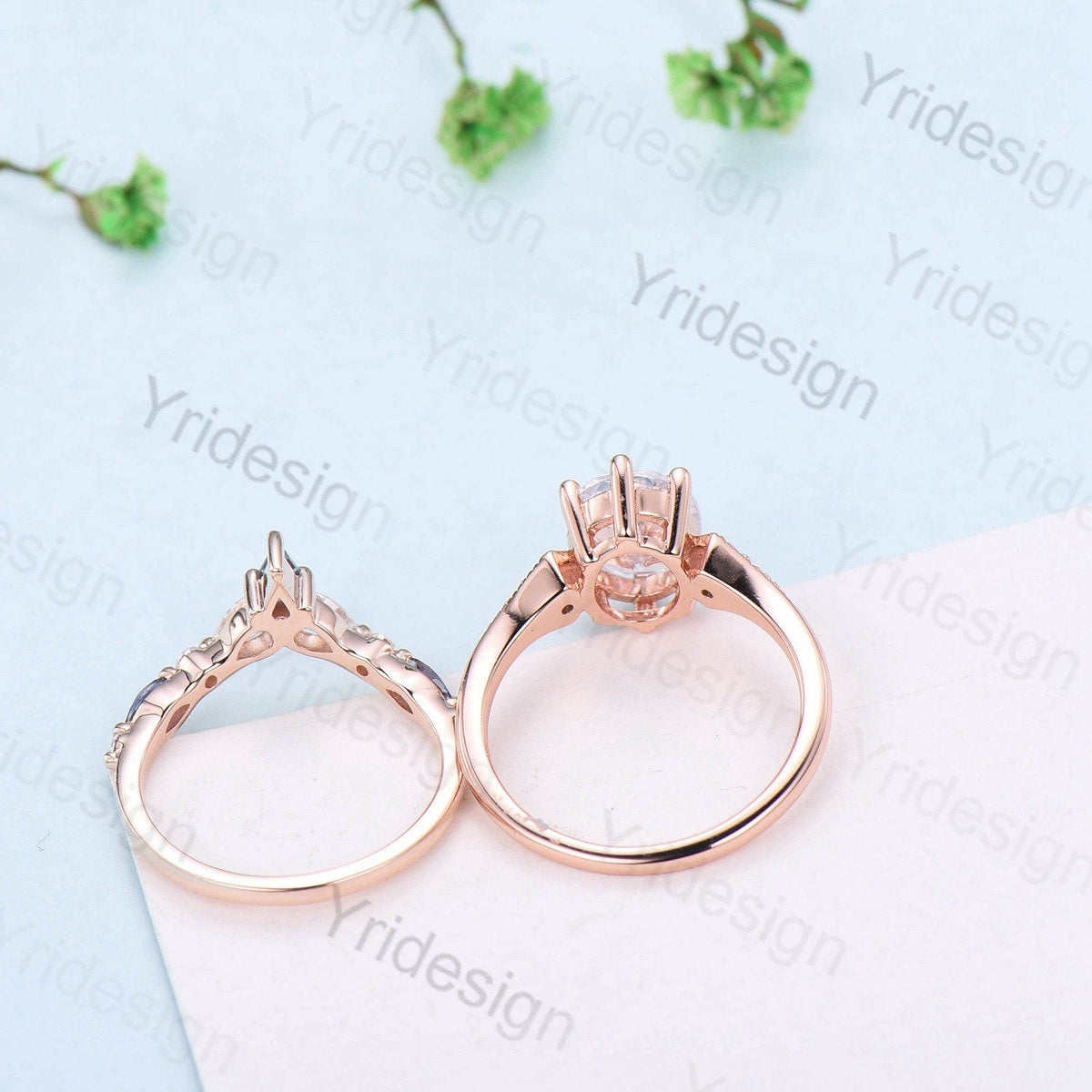 Vintage Oval Moissanite engagement ring set unique moissanite alexandrite wedding set crown art deco stacking band Bridal Promise ring Women