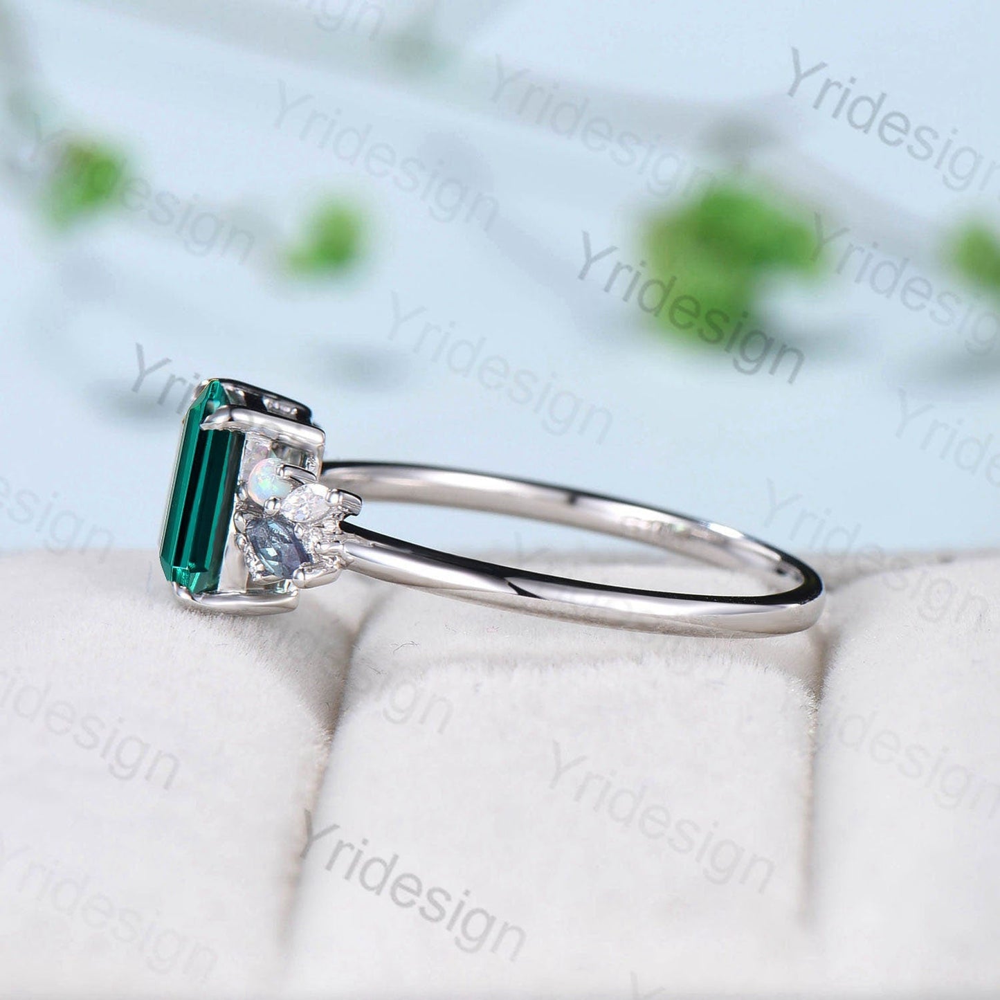 Vintage Emerald Cut Emerald Engagement Ring Rose Gold Alternative Alexandrite Opal Wedding Ring For Women Unique Cluster Promise Ring Gift