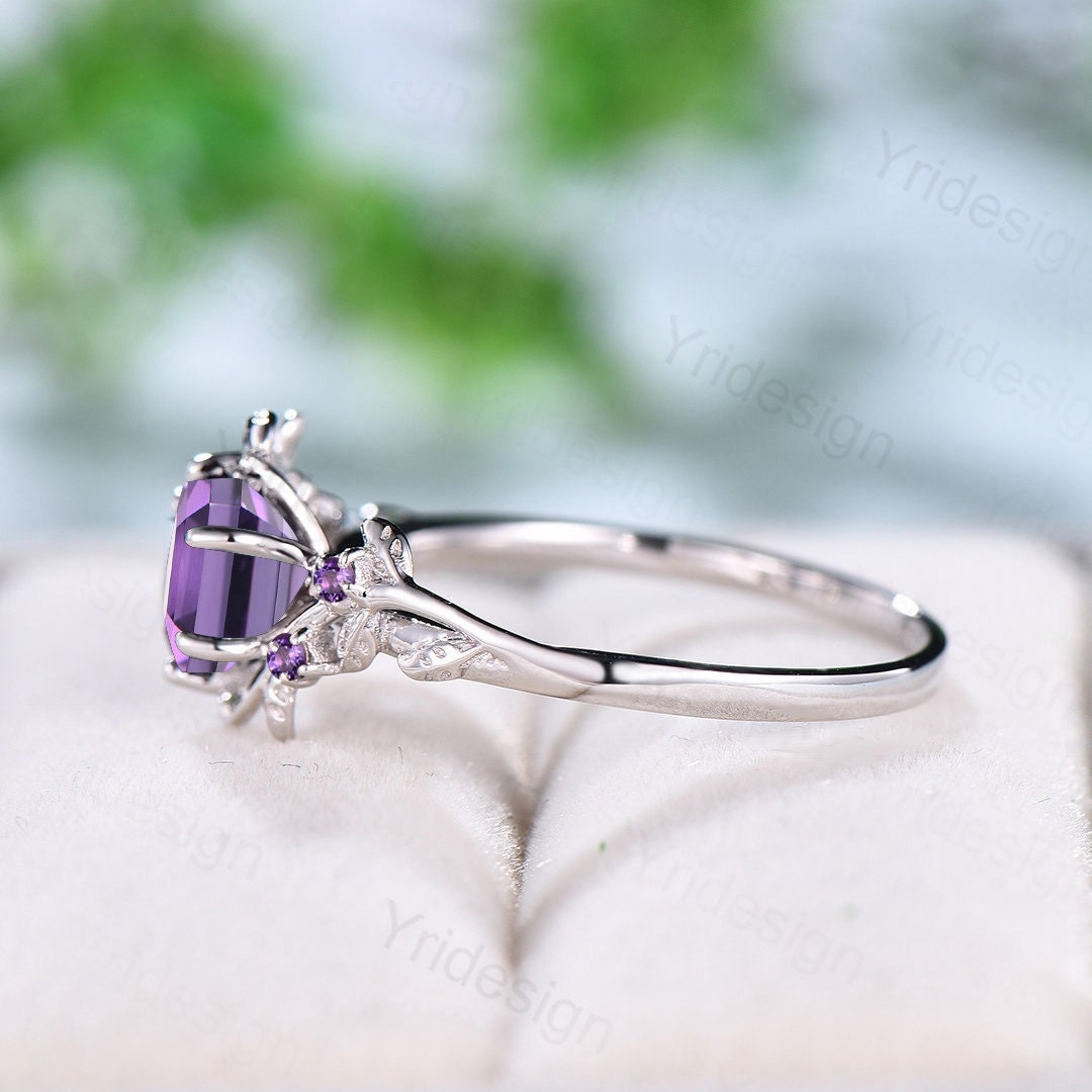 Elegant Purple Sapphire Ring Vintage Unique Twig Engagement Ring Leaf Cluster Amethyst Wedding Women Natural inspired Branch Proposal Gift