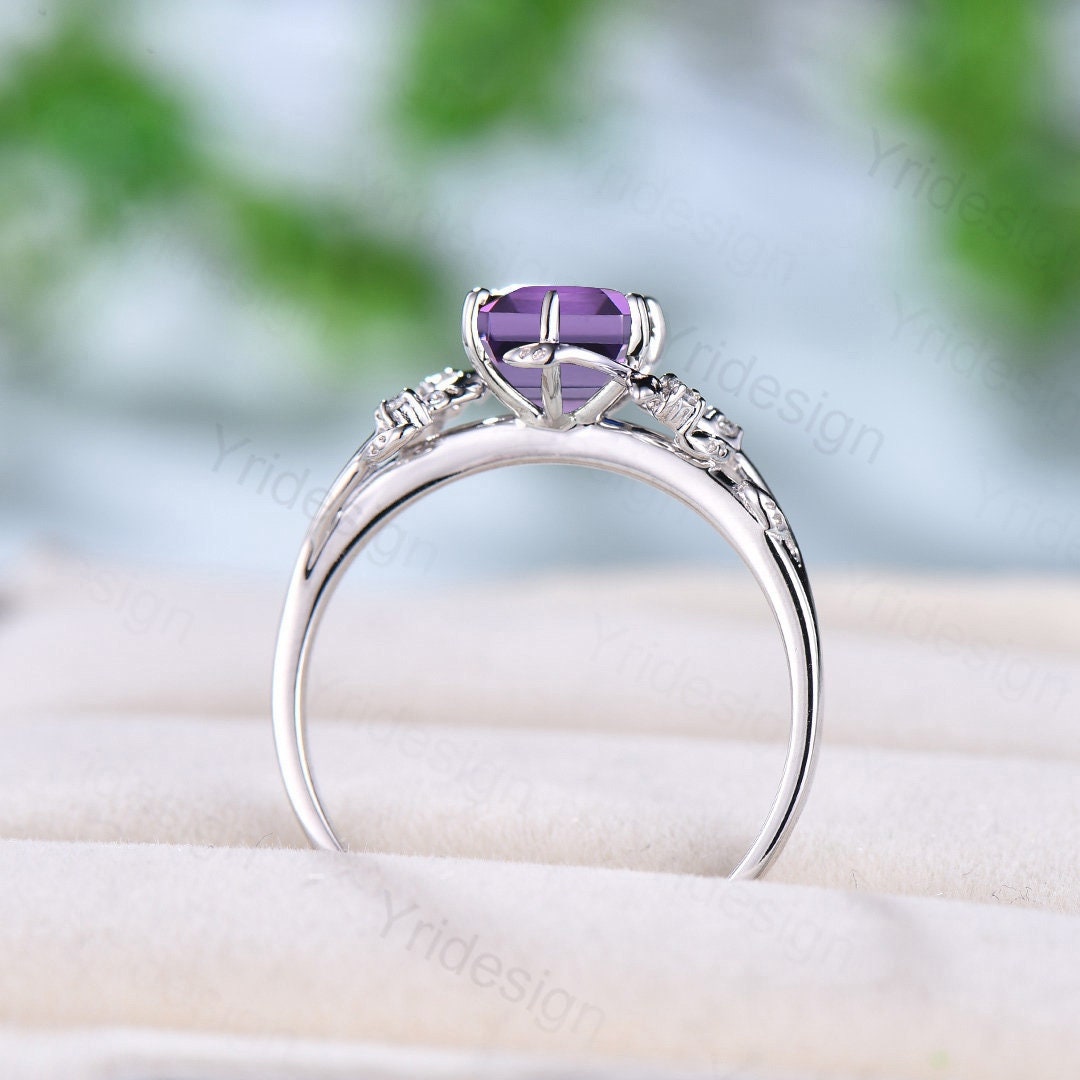 Elegant Purple Sapphire Ring Vintage Unique Twig Engagement Ring Leaf Cluster Amethyst Wedding Women Natural inspired Branch Proposal Gift