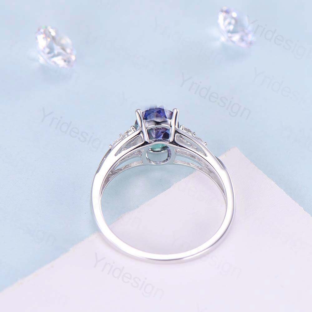 Celtic Love Natural Blue Tanzanite Engagement Ring Solid 14K/18K White Gold Vintage Cluster Diamond Wedding Ring Women Anniversary Gift