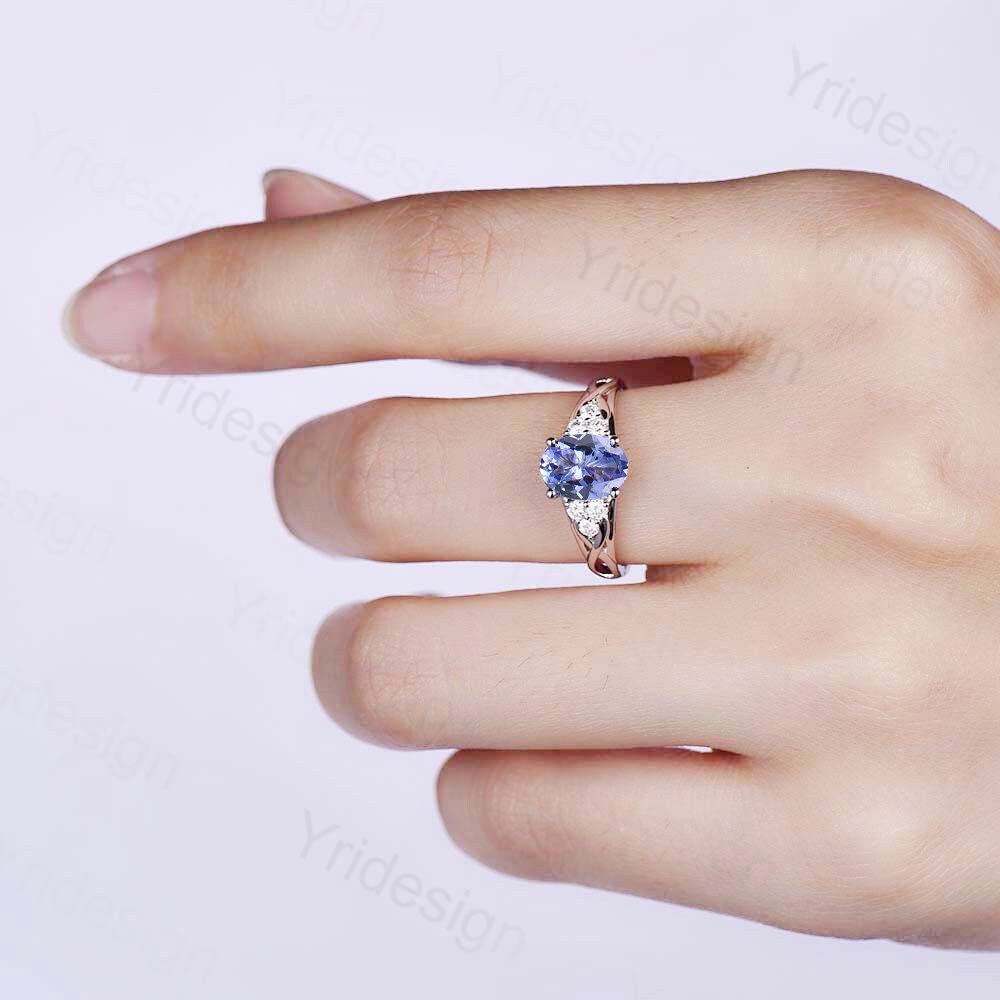 Celtic Love Natural Blue Tanzanite Engagement Ring Solid 14K/18K White Gold Vintage Cluster Diamond Wedding Ring Women Anniversary Gift