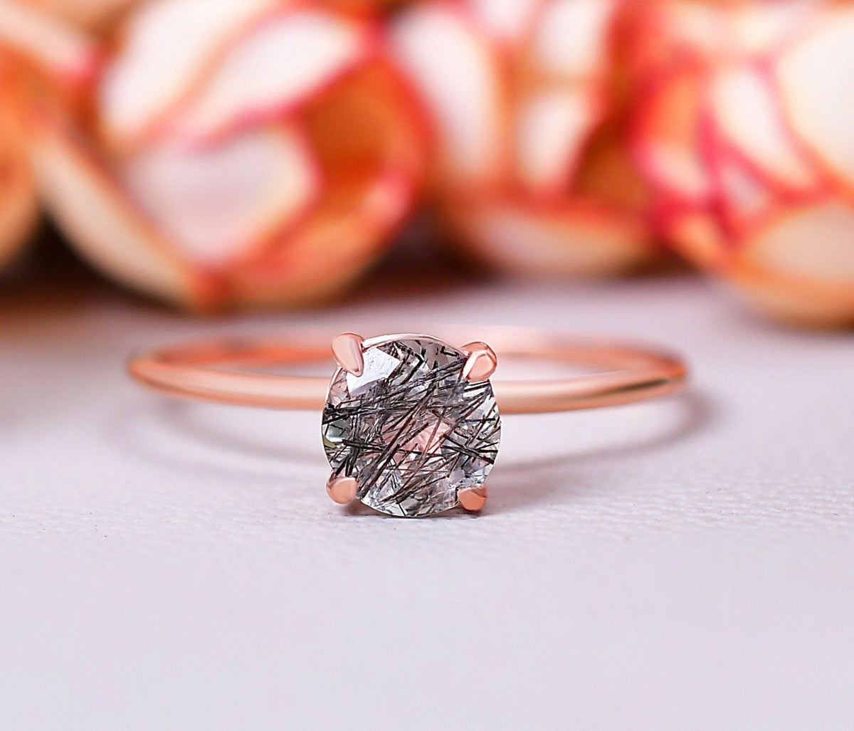 Black Rutile Quartz Promise Ring Anniversary Gift for her