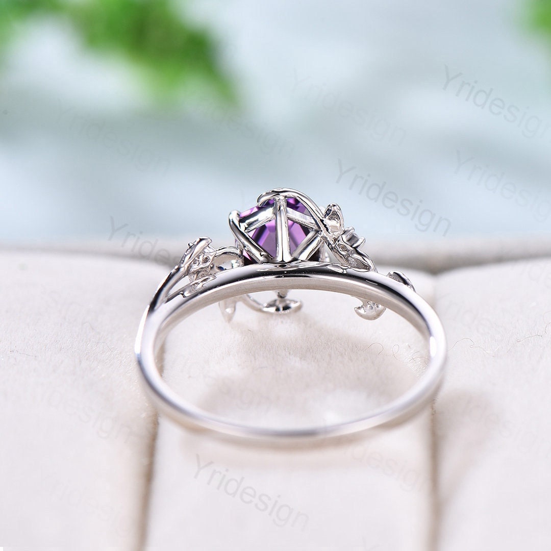 Elegant Purple Sapphire Ring Vintage Unique Twig Engagement Ring Leaf Cluster Amethyst Wedding Women Natural inspired Branch Proposal Gift