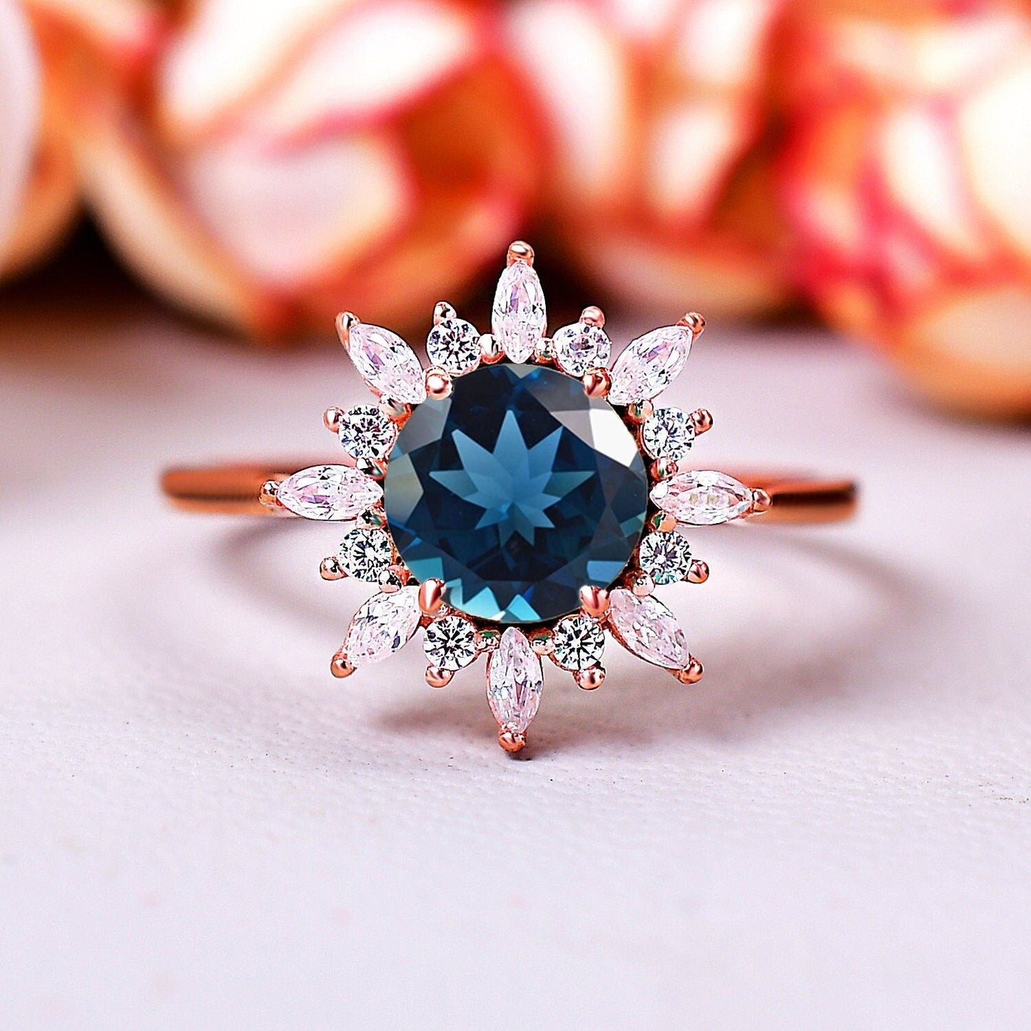 Beautiful London Blue Toapz engagement ring Promise Gift
