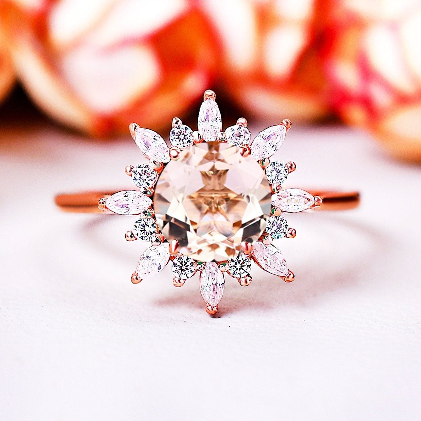 Genuine Pink Morganite Bridal Engagement Ring