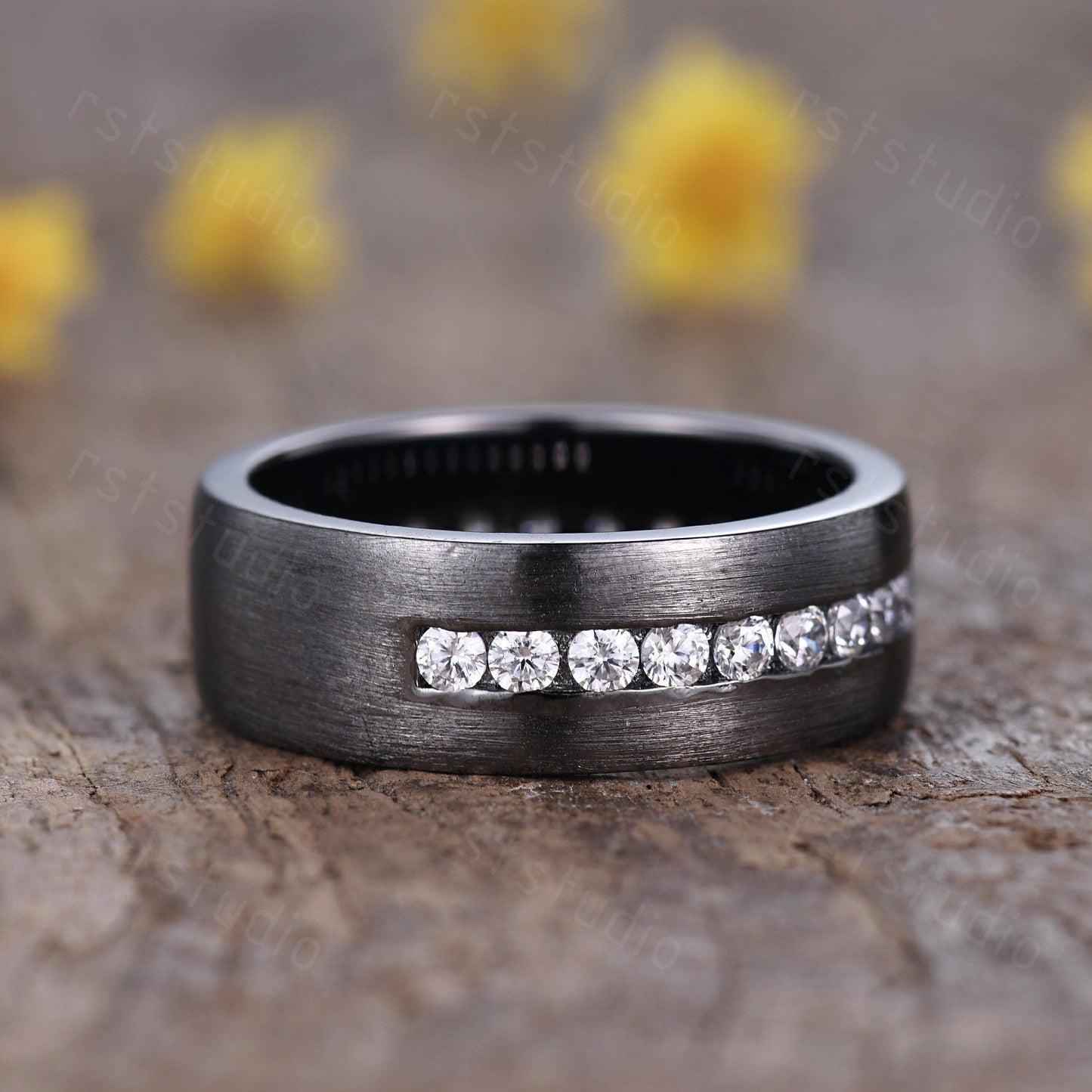Black Gold Diamond Engagement Ring: Handmade Anniversary Jewelry