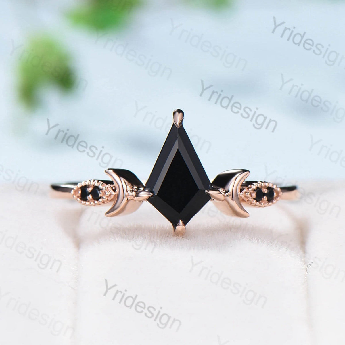 Minimalist Black Gold Black Onyx Engagement Ring Kite Cut Moon Wedding Ring Art Deco Milgrain Black Gemstone Anniversary Gift For Women