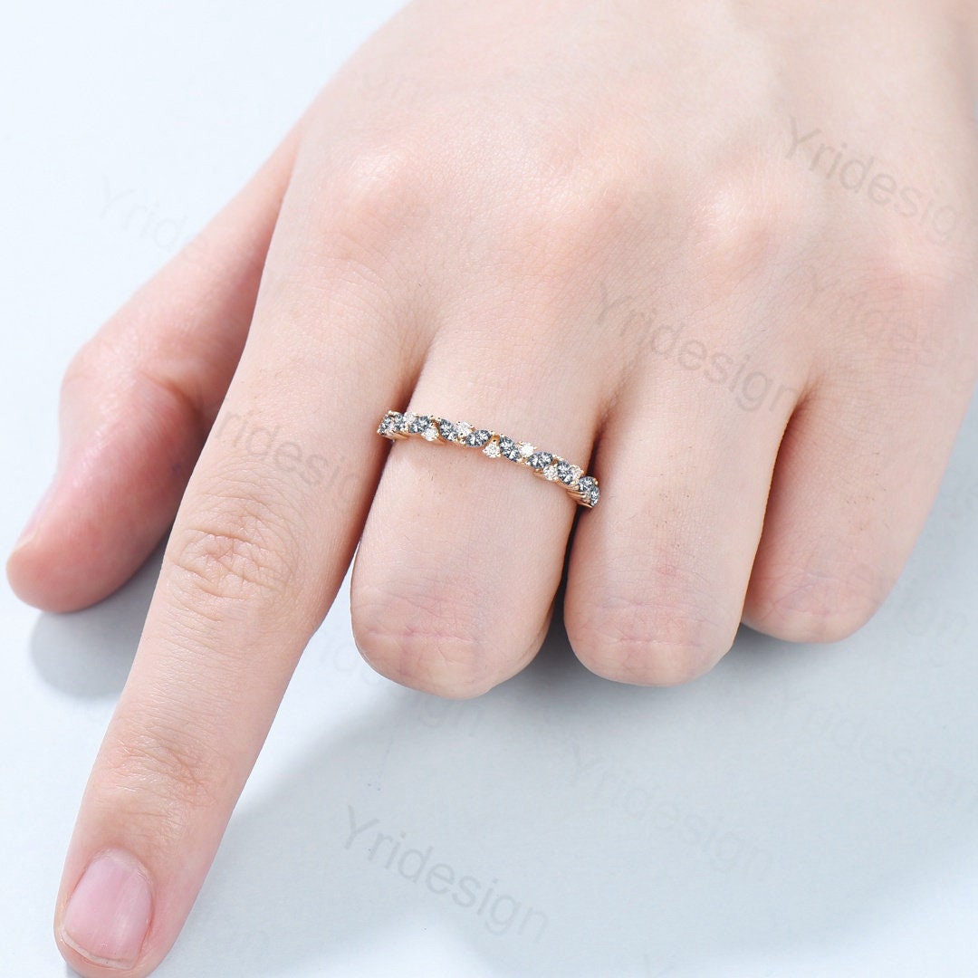 Vintage Black Rutilated Quartz Wedding Band Marquise cut yellow gold wedding ring Unique Stacking matching ring Bridal ring Anniversary gift