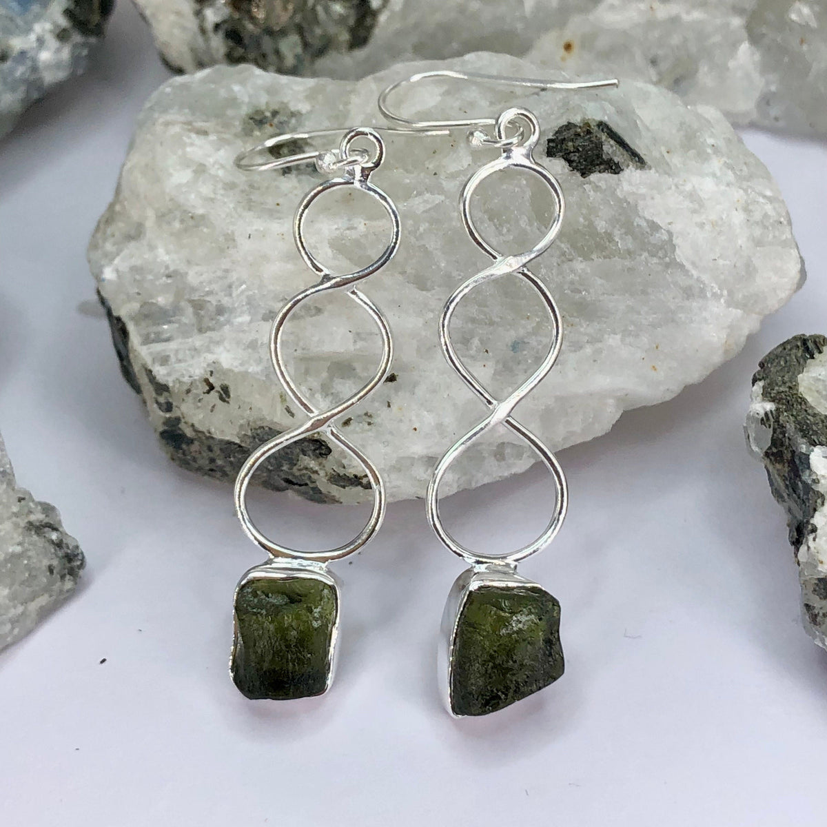 Crezh Moldavite Natural Gemstone 925 Sterling Silver Handmade Stud Earring