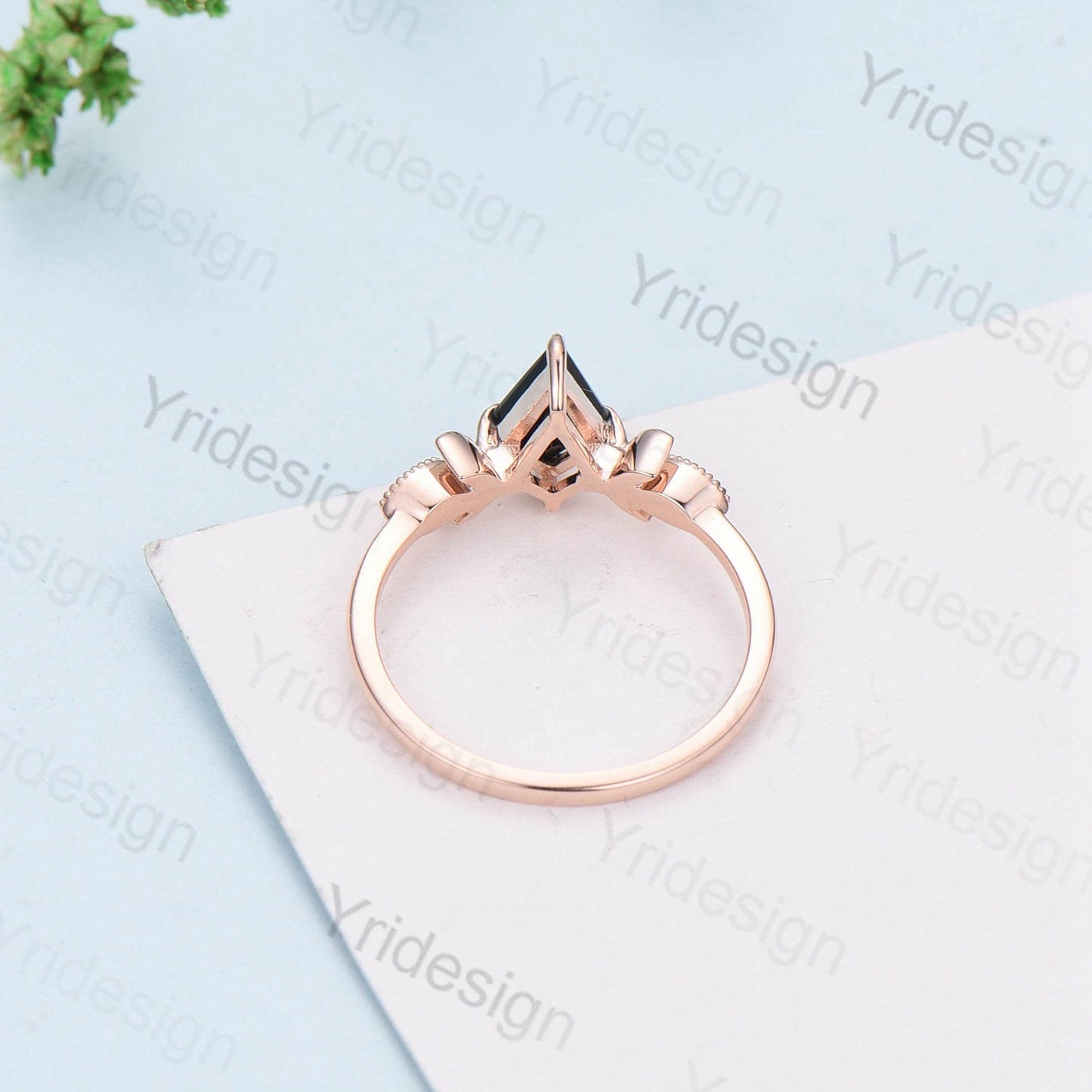Minimalist Black Gold Black Onyx Engagement Ring Kite Cut Moon Wedding Ring Art Deco Milgrain Black Gemstone Anniversary Gift For Women