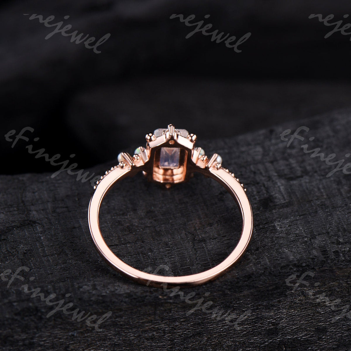 Emerald Cut Moonstone Ring, Opal Pearl, Art Deco Fine Jewelry