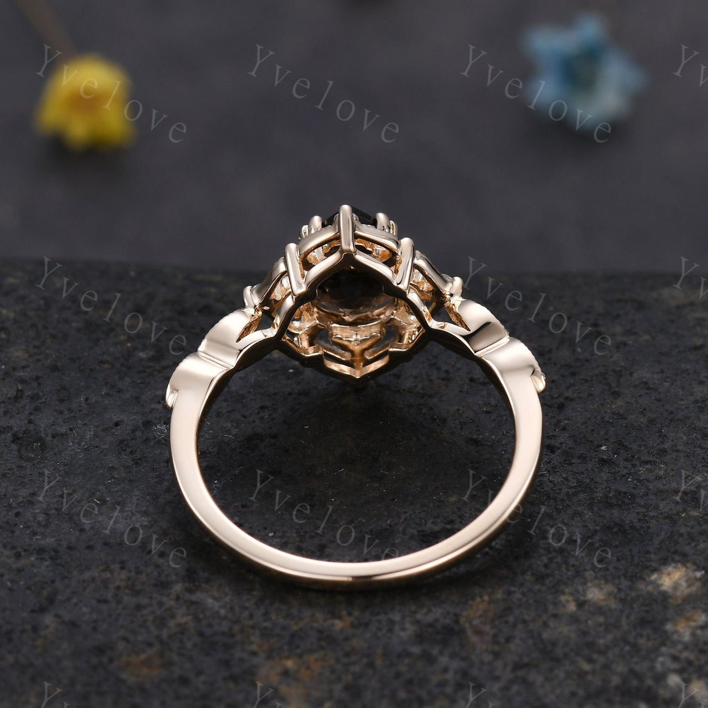 Vintage Smoky Quartz Engagement Ring,Pear Shape Brown Quartz Ring,14K Solid Gold Ring,Unique Women Moissanite Promise Ring For Her,Handmade