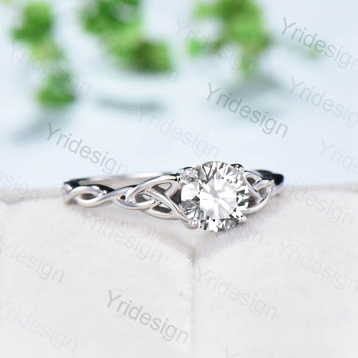 Celtic Love Moissanite Bridal Ring Set White Gold Elegant Twisted Norse Viking Lab Grown Diamond Wedding Ring Women Handmade Jewelry Gift