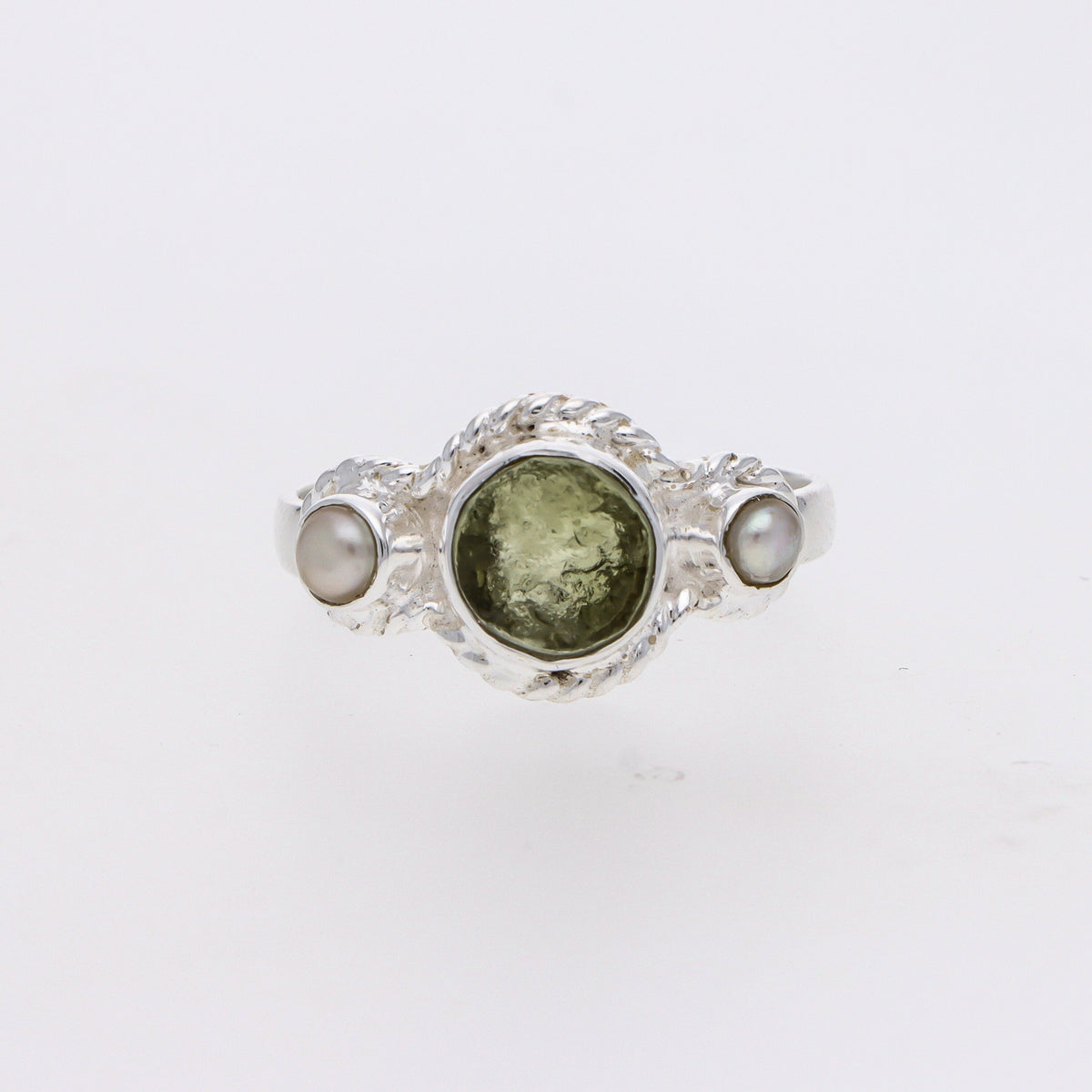 Authentic Czech Republic Moldavite Rough, Pearl Gemstone 925 Solid Sterling Silver Handmade Ring Jewelry