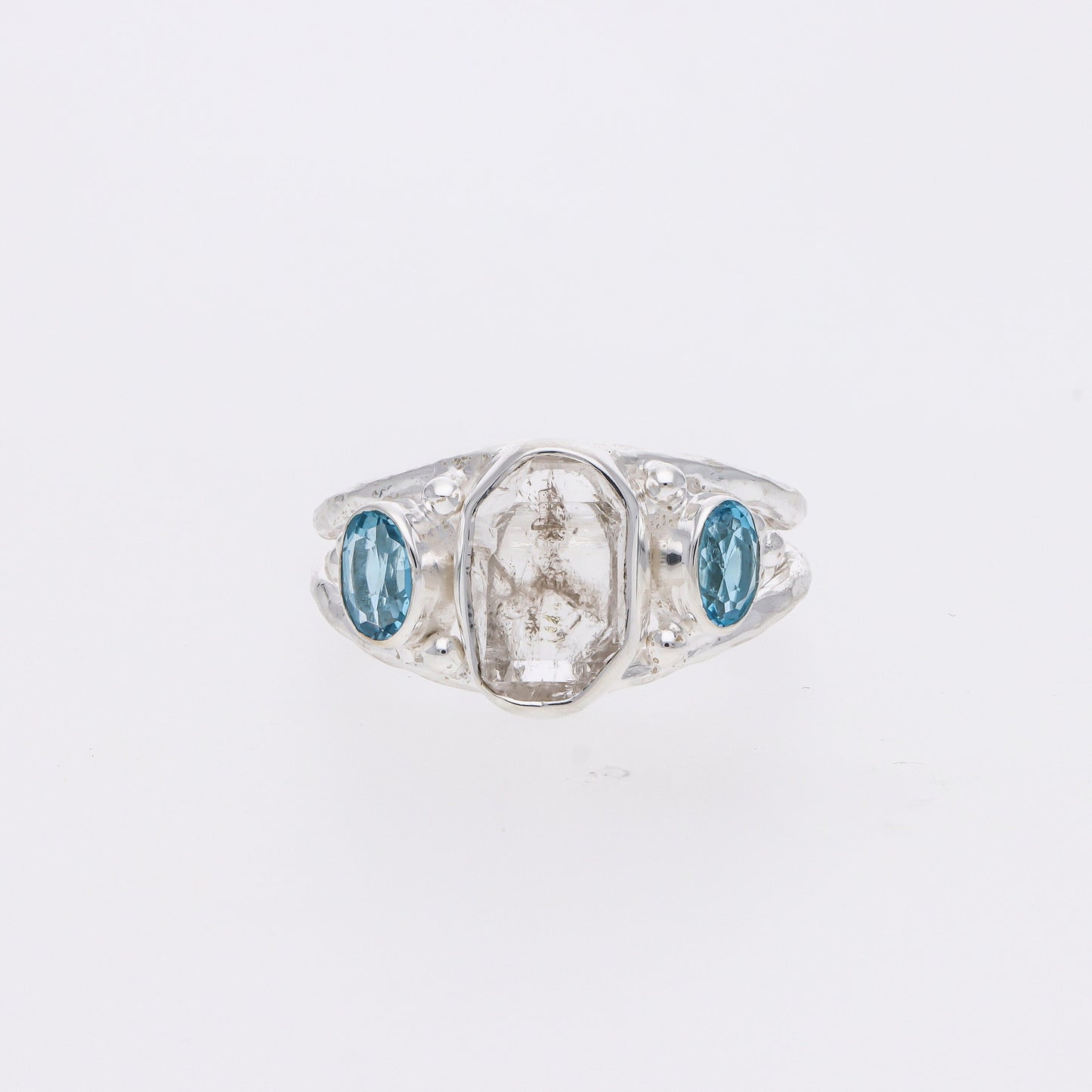 Herkimer Diamond and Blue Topaz Gemstone 925 Solid Sterling Silver Handmade Ring Jewelry