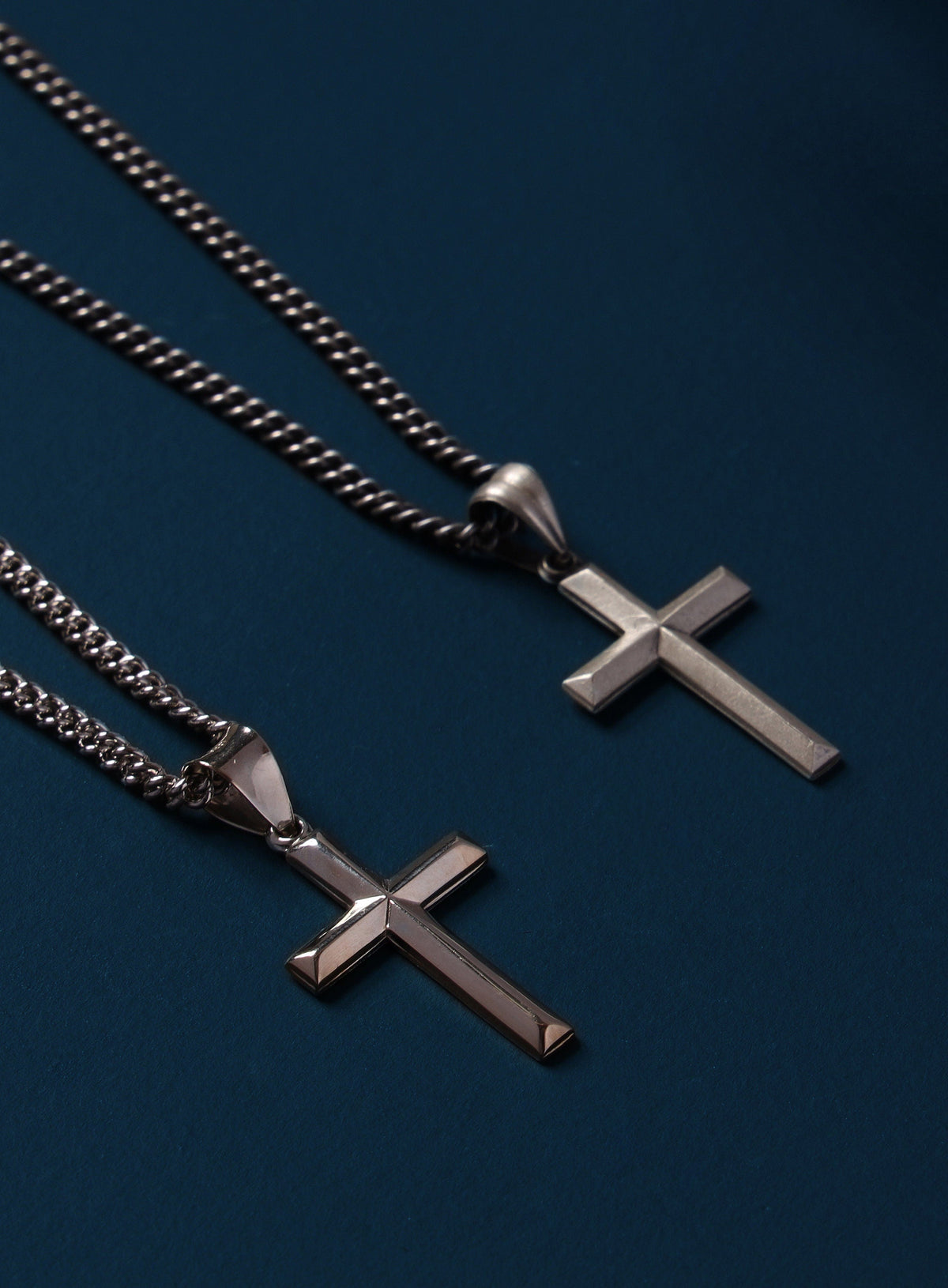 Small Sterling Silver Bevel Cross Pendant Necklace for Men