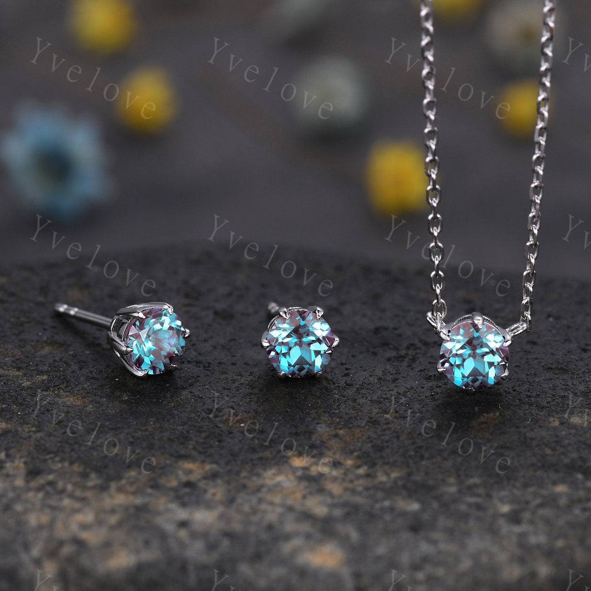 Unique 7mm round shape Alexandrite Pendant,Alexandrite Necklace,Silver Art Deco Necklace,June Gift,Vintage Women Bridal Anniversary Gift