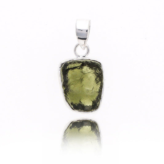 Genuine Moldavite Rough Pendant 100% Natural With Certified Gemstone From Czech Republic 925 Sterling Silver Handmade Designer Jewelry