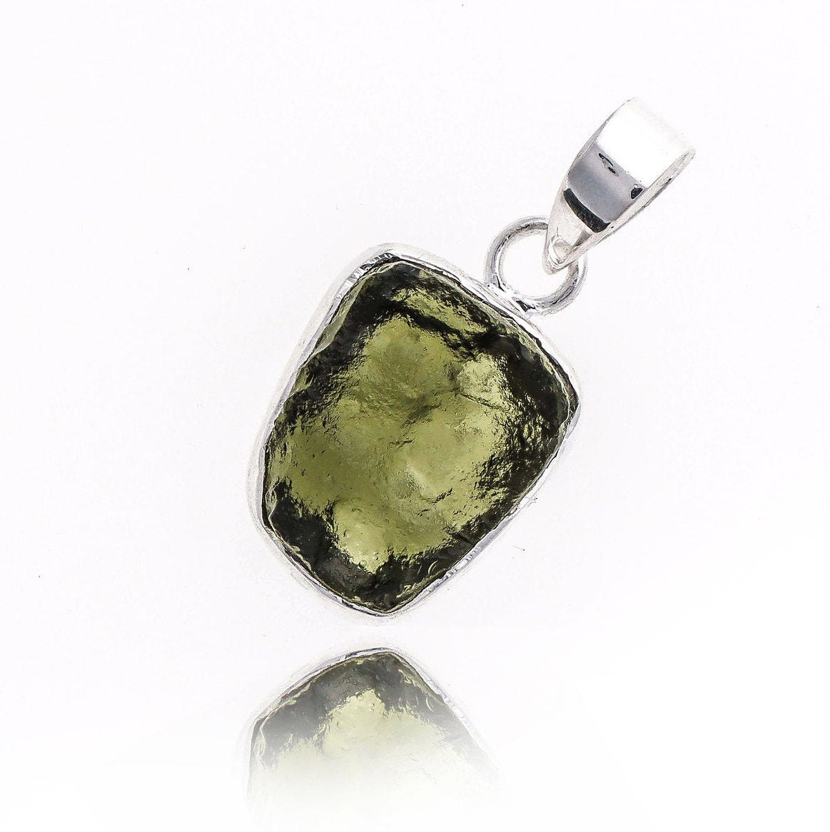 Genuine Moldavite Rough Pendant 100% Natural With Certified Gemstone From Czech Republic 925 Sterling Silver Handmade Designer Jewelry