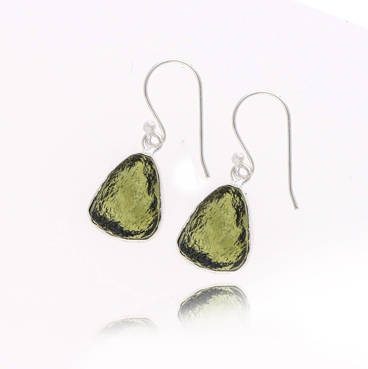 Natural Moldavite Rough Earrings Gemstone From Czech Republic 925 Solid Sterling Silver Handmade Designer Jewelry