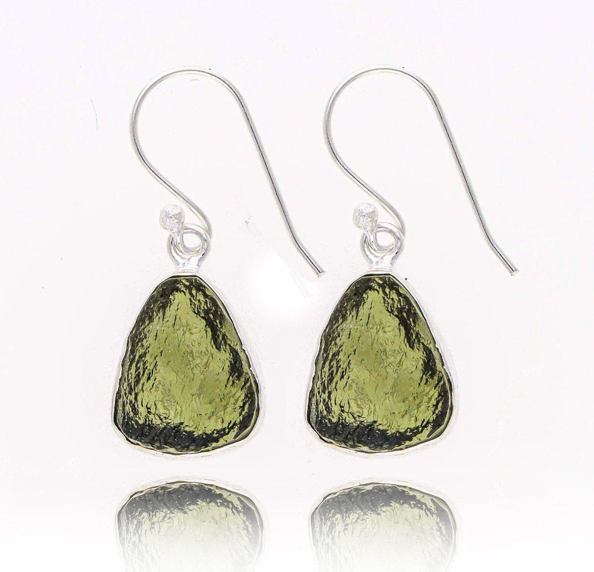 Natural Moldavite Rough Earrings Gemstone From Czech Republic 925 Solid Sterling Silver Handmade Designer Jewelry