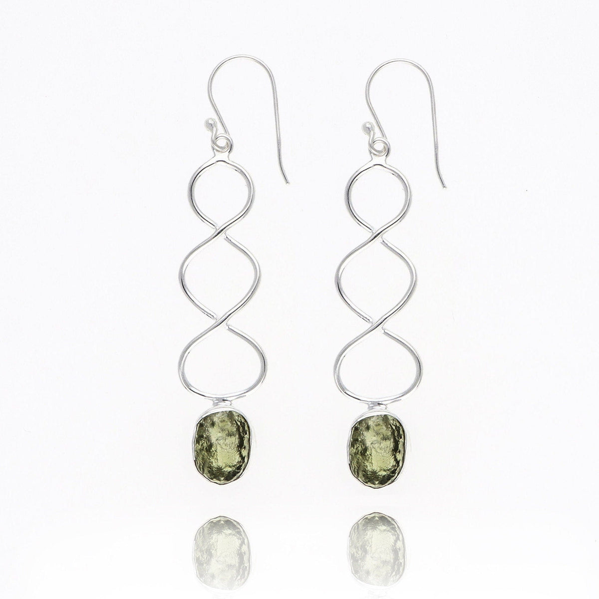 Crezh Moldavite Natural Gemstone 925 Sterling Silver Handmade Stud Earring