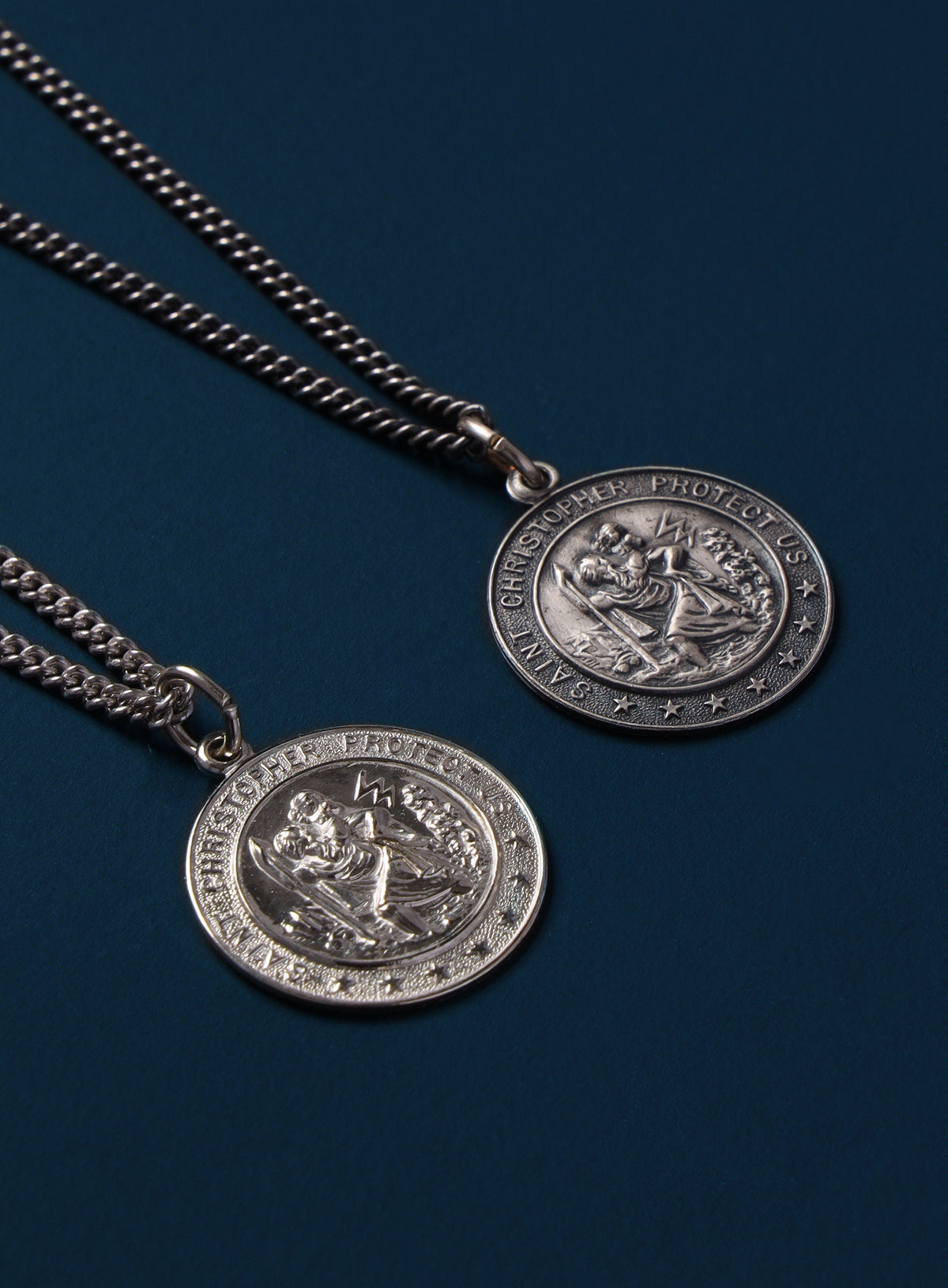 Small Round Saint Christopher Sterling Silver Medal Necklace for Men