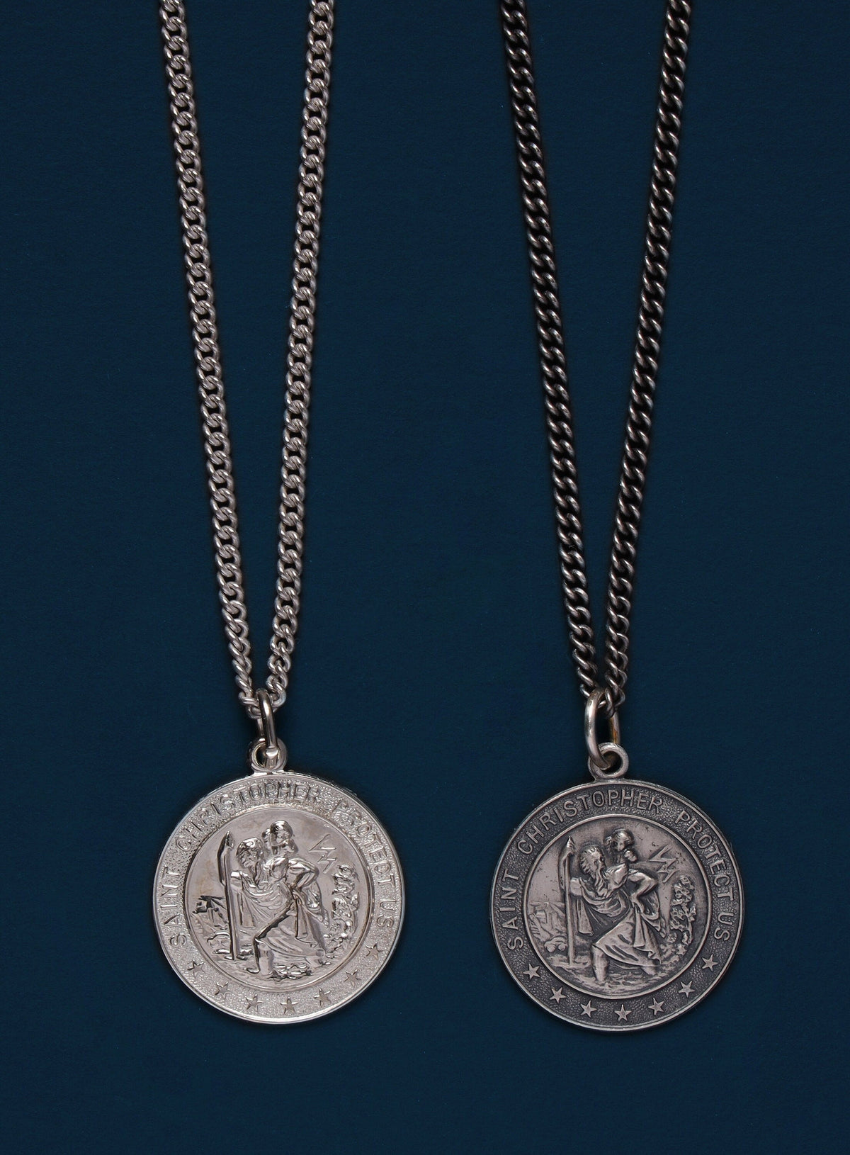 Small Round Saint Christopher Sterling Silver Medal Necklace for Men