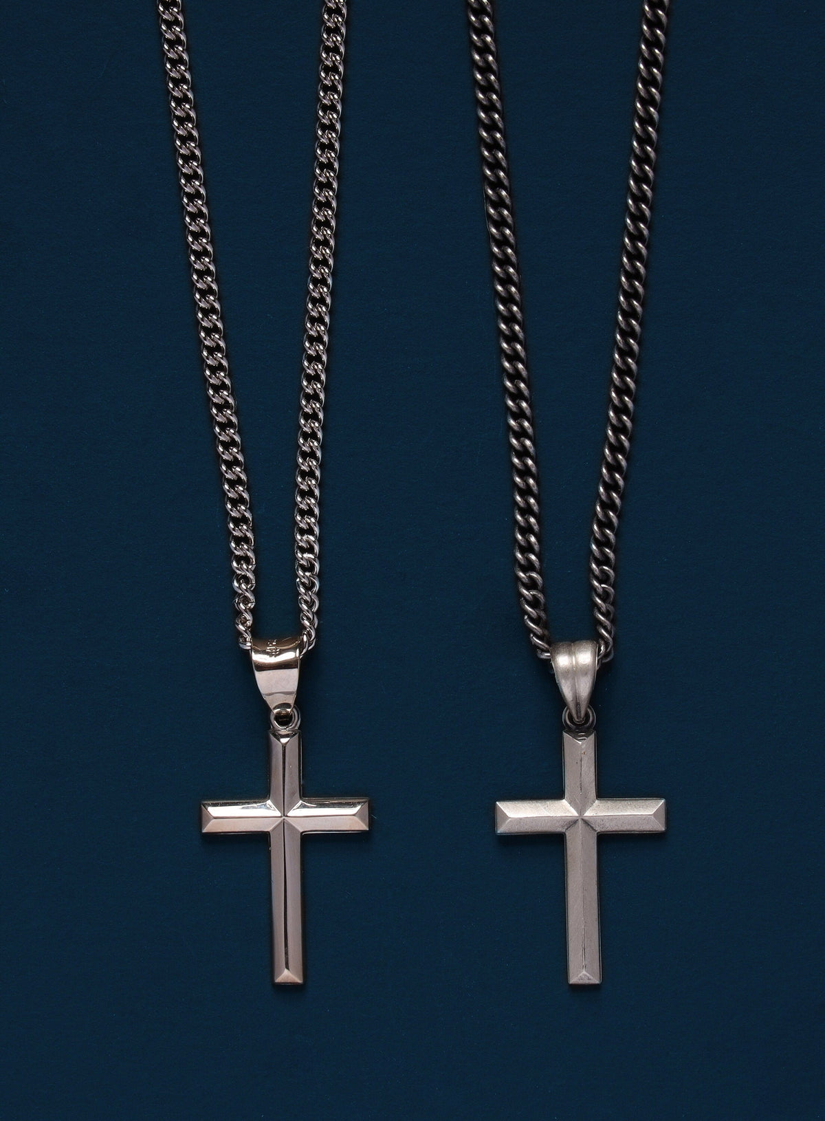 Small Sterling Silver Bevel Cross Pendant Necklace for Men